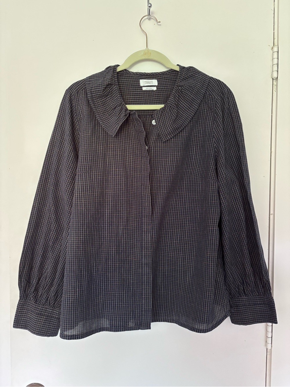 Casual Black Checked Long-Sleeve Collared Blouse